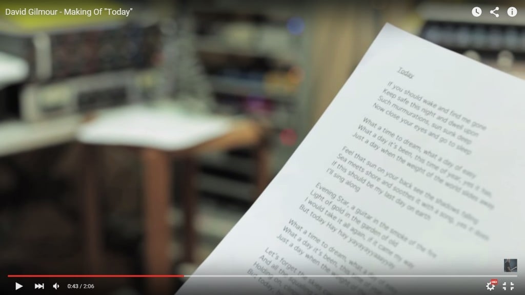 David Gilmour Today Lyrics Sheet