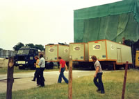 Three powerful generators backstage at Knebworth 1975 used to power the site