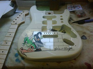 Pink Floyd Signed Guitar Hand Painted by Gerald Scarfe