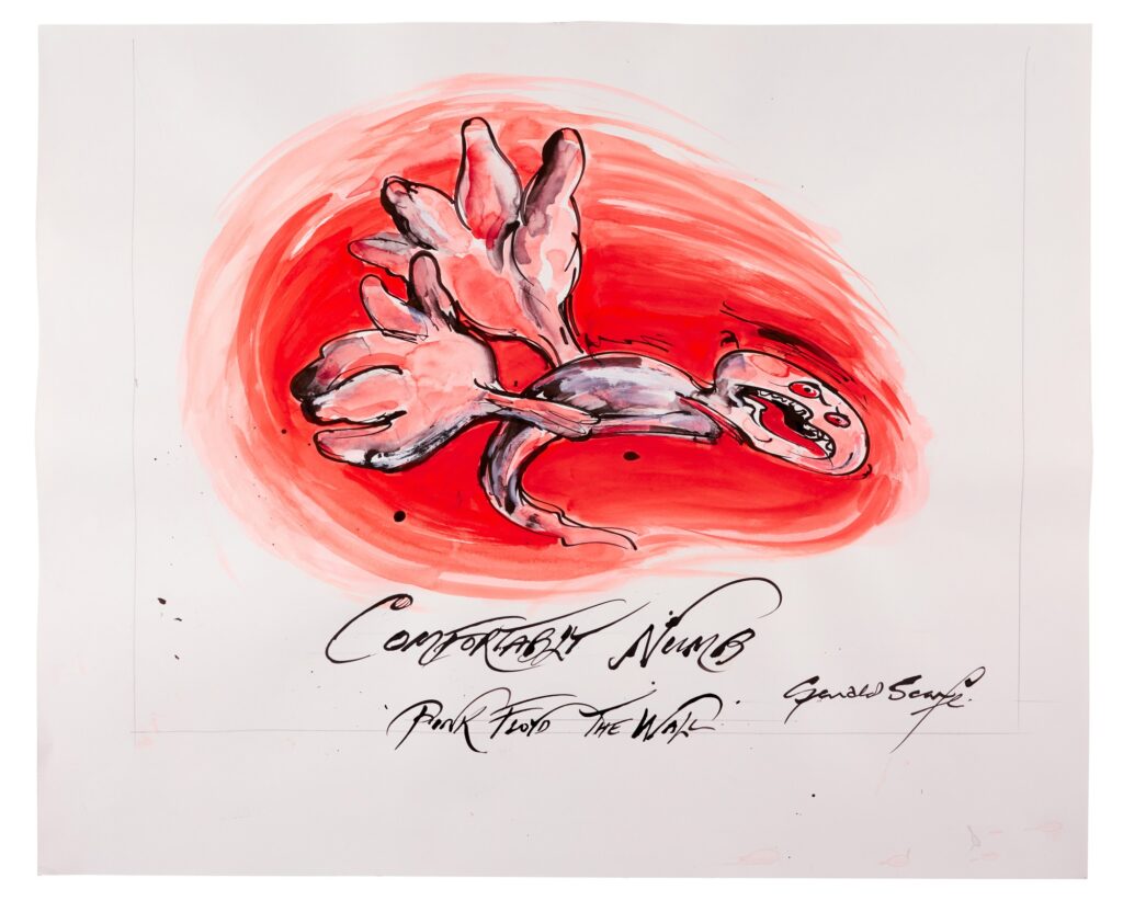 Lot 322 Gerald Scarfe Pink Floyd – The Wall Comfortably Numb, ink and watercolour