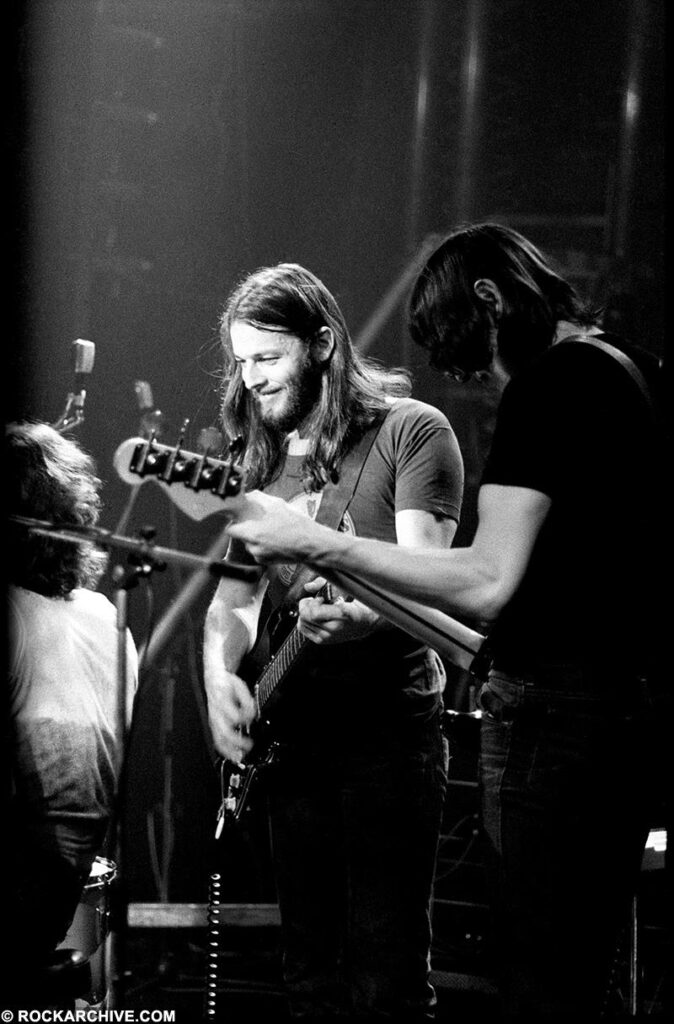 David Gilmour and Roger Waters performing Dark Side of the Moon. Jill Furmanovsky recalls "I was the official photographer on the Dark Side of the Moon/Wish You Were Here UK tour, and took pictures over a period of approximately five weeks as the band toured England and Scotland."