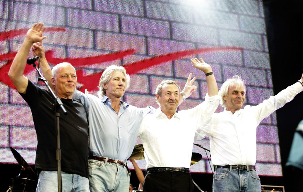 Pink Floyd performing at Hyde Park for Live 8 on July 2, 2005 in London, England