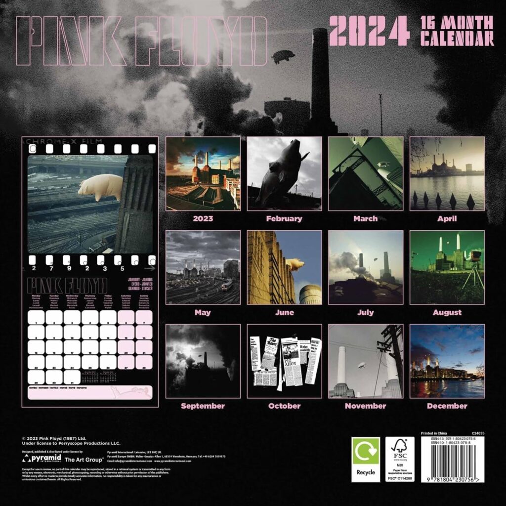 Pink Floyd Calendar 2024 Official Rear