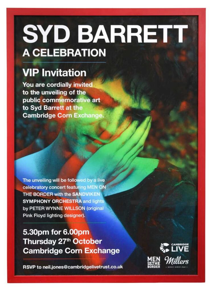 Syd Barrett Auction - Cheffins - Lot 156 - Syd Barrett interest: A VIP invitation poster for 'A Celebration' at the Cambridge Corn Exchange