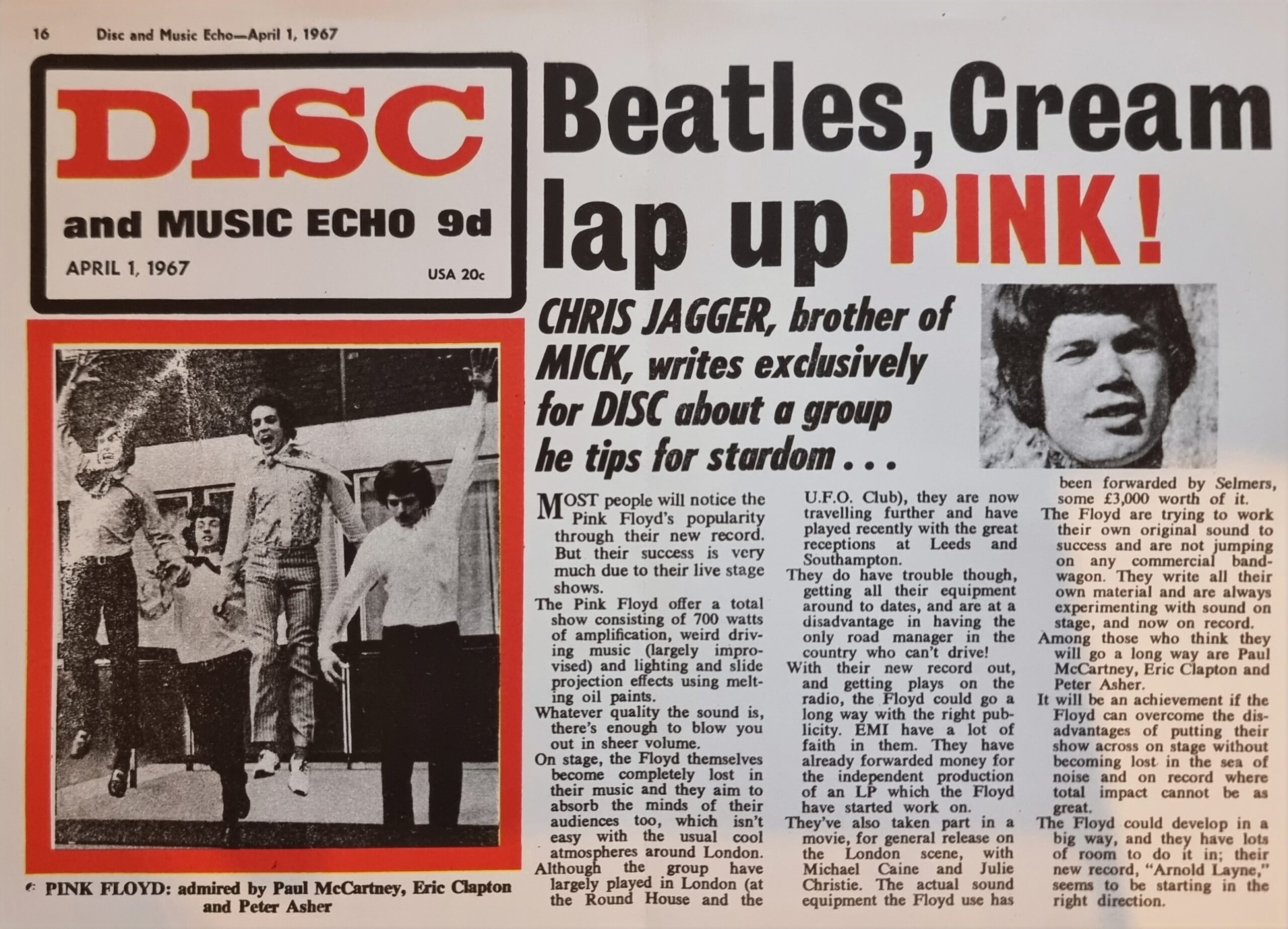 1967-04-01 Disc and Music Echo Mick Jagger Article