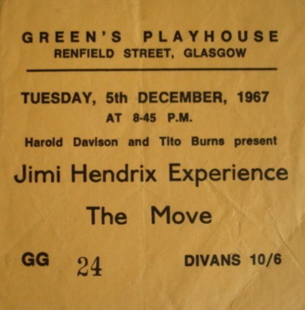 1967 5th December Jimi Hendrix World Tour Scotland Ticket Scan