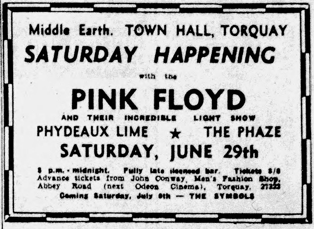 Torbay Express and South Devon 24 June 1968 Pink Floyd Middle Earth