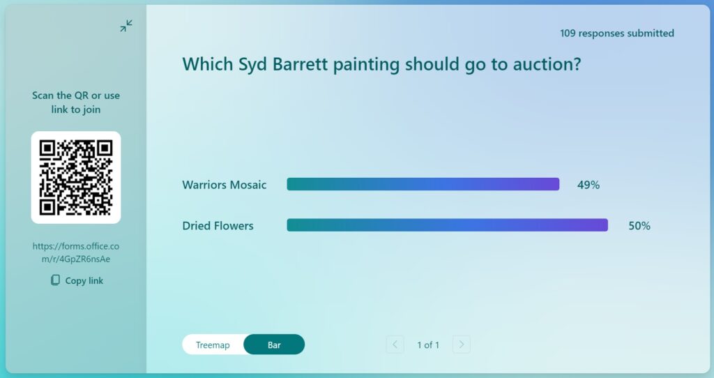 Syd Barrett Dried Flowers won the vote so will be auctioned shortly.