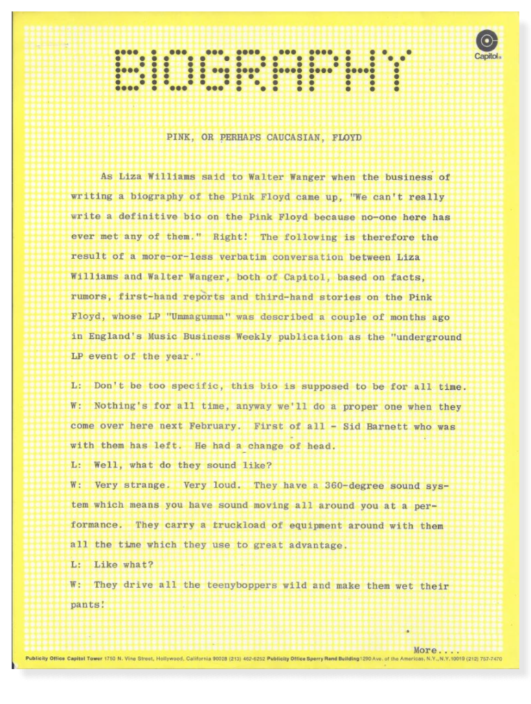 1969 Pink Floyd Capitol Records Promo Booklet pg01