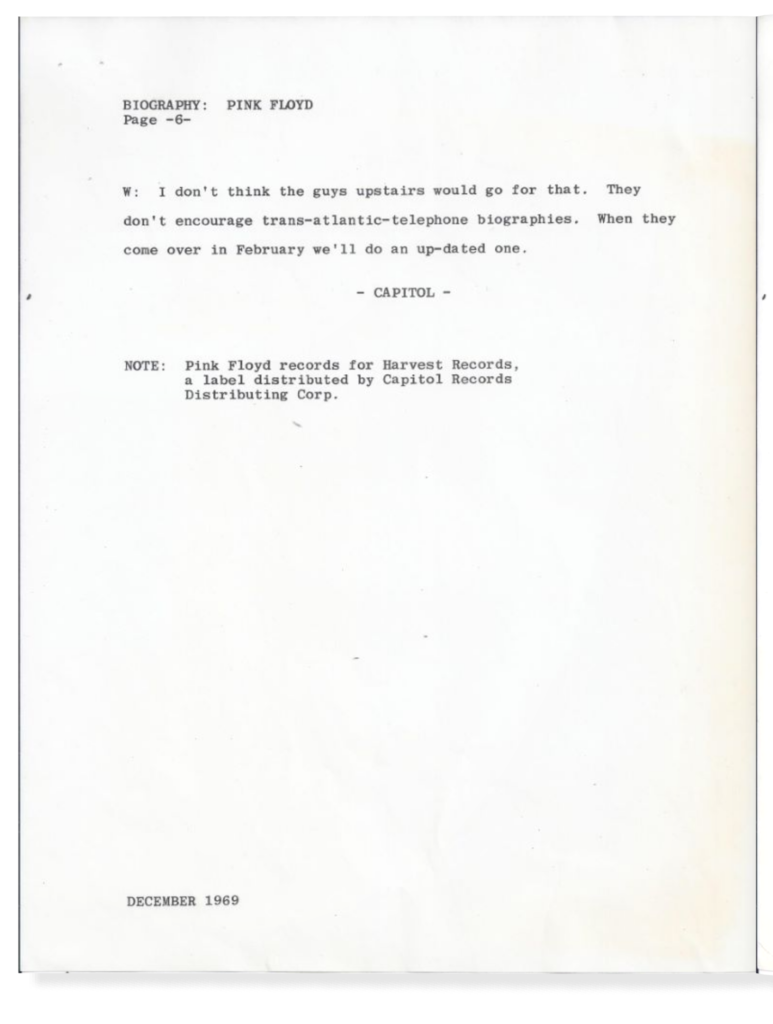 1969 Pink Floyd Capitol Records Promo Booklet pg06