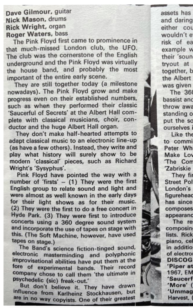 1970 Pink Floyd Bath Festival of Blues & Prog Music UK Tour Programme pg04