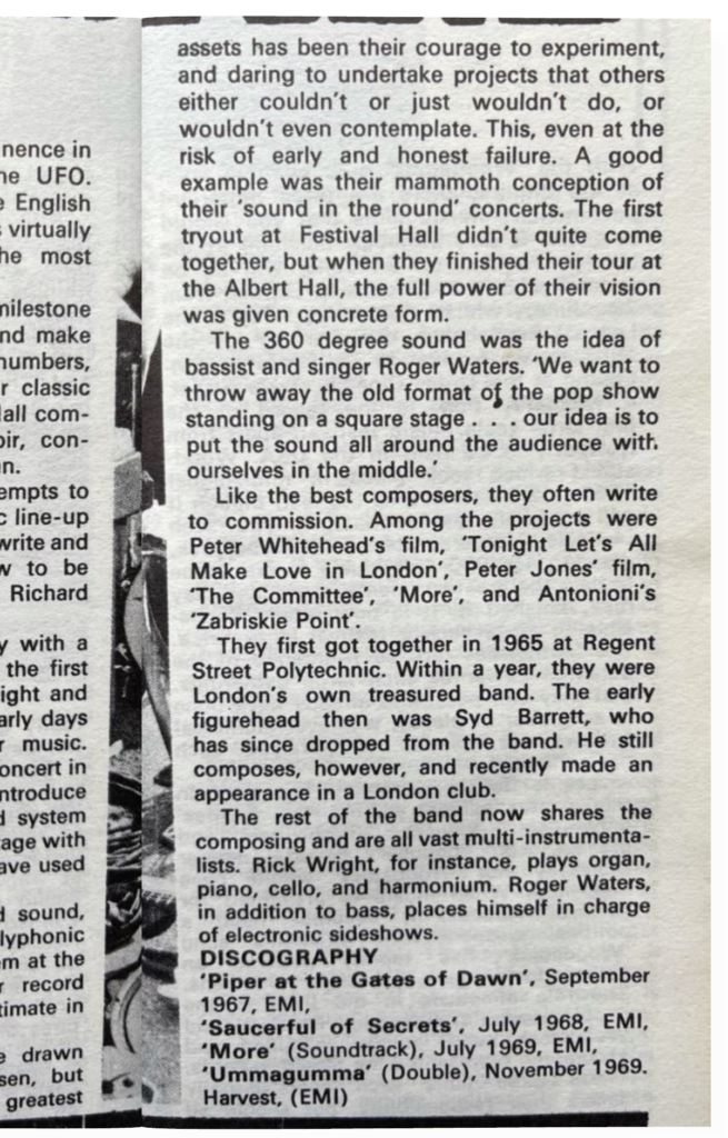 1970 Pink Floyd Bath Festival of Blues & Prog Music UK Tour Programme pg05