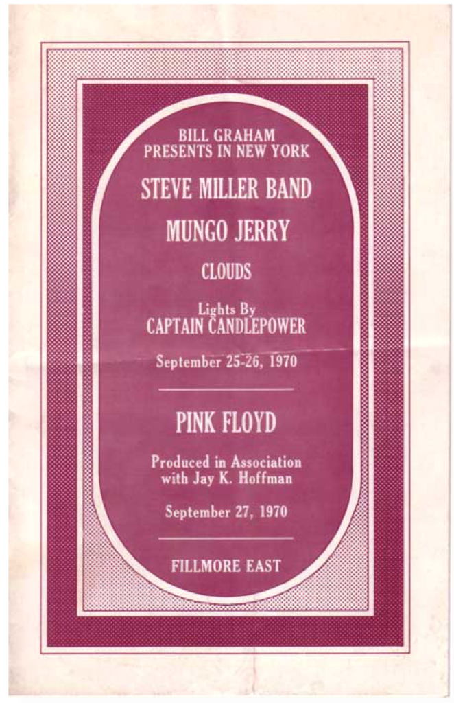 1970 Pink Floyd Tour Programme Filmore pg01