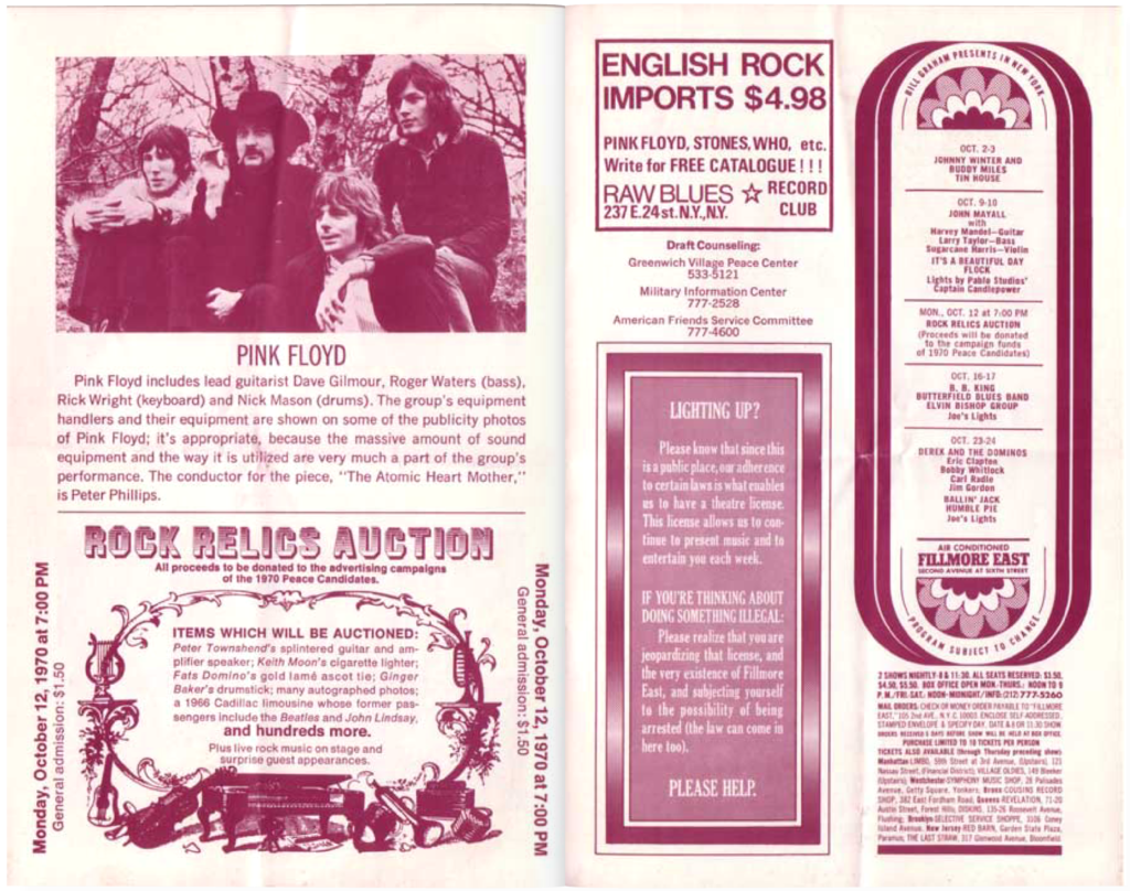 1970 Pink Floyd Tour Programme Filmore pg04-05