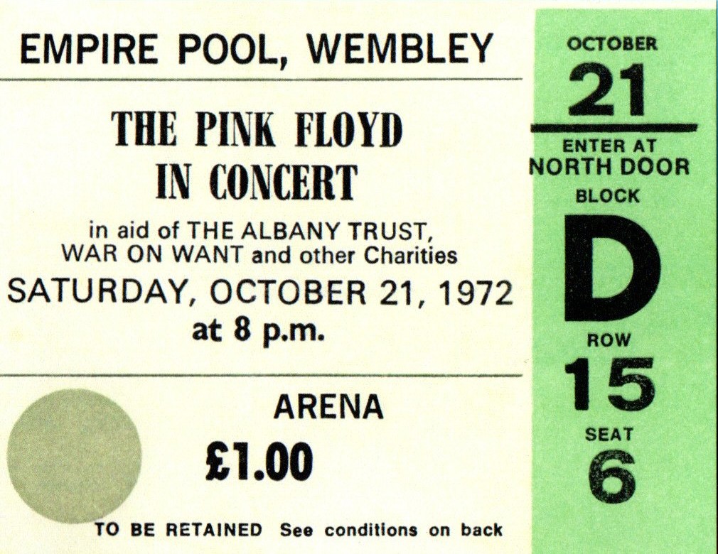 1972-10-21 Pink Floyd at Empire Pool Wembley Ticket