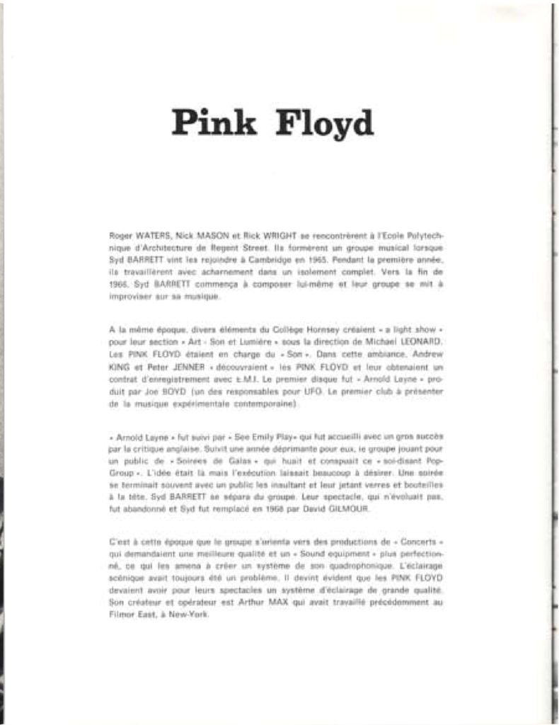 1972 Pink Floyd Roland Petit Ballet Programme pg05