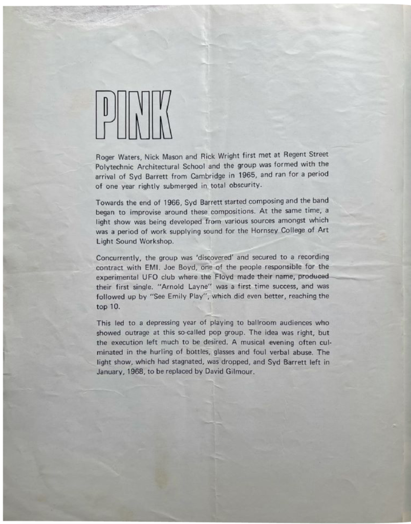 1972 Pink Floyd Show Souvenir Book pg02
