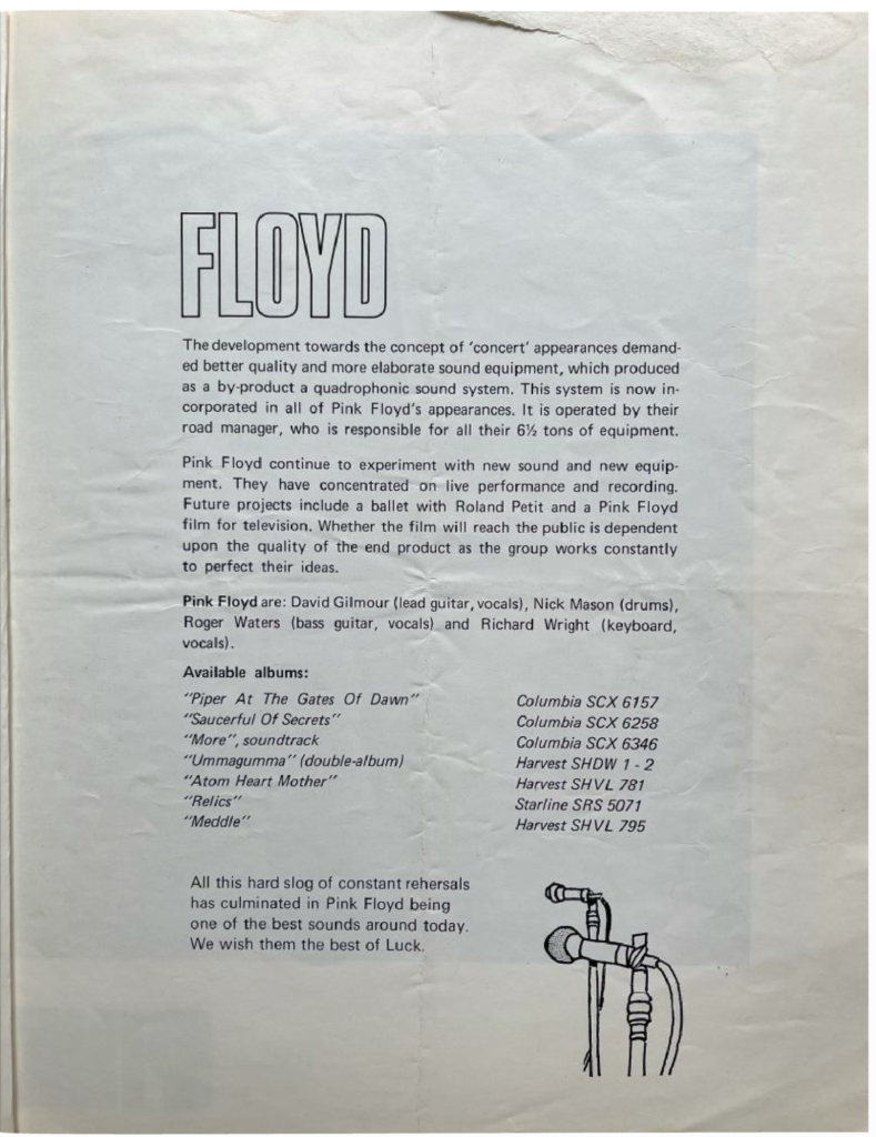 1972 Pink Floyd Show Souvenir Book pg03