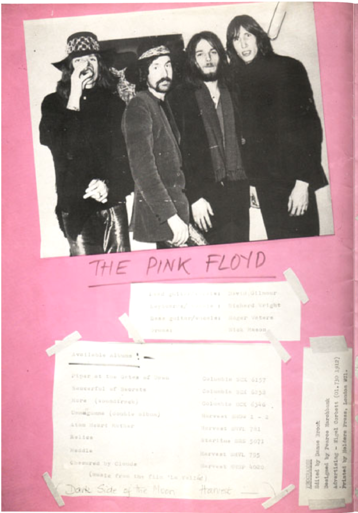 1973 Pink Floyd Earls Court Official Tour Programme pg02