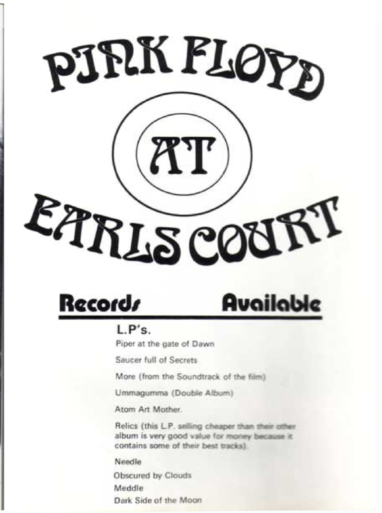 1973 Pink Floyd Earls Court Unofficial Tour Programme pg07
