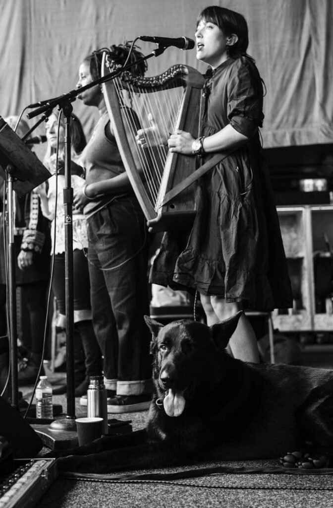 Romany Gilmour playing Harp and Singing