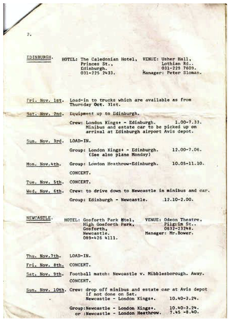 1974 Pink Floyd British Winter Tour Schedule pg02