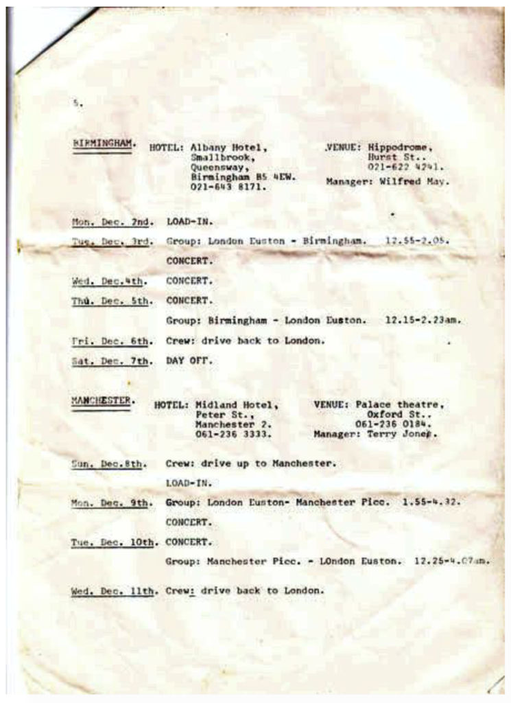 1974 Pink Floyd British Winter Tour Schedule pg05
