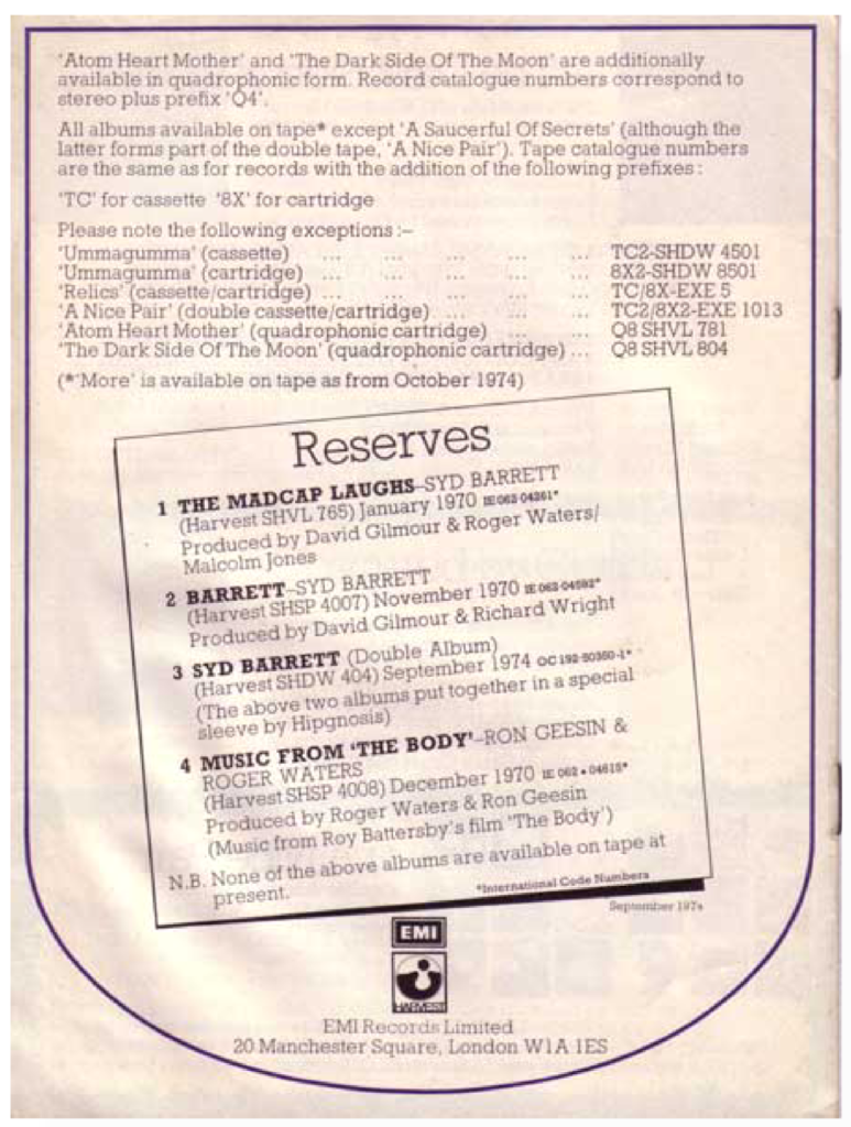 1975 Pink Floyd First XI Promo Booklet pg08