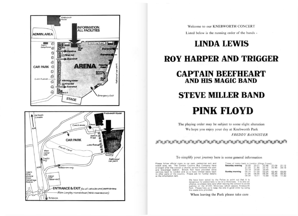 1975 Pink Floyd Knebworth Park 5th July Tour Book pg02-03