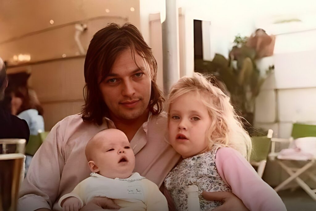 David Gilmour with Alice Gilmour baby and Clare Gilmour