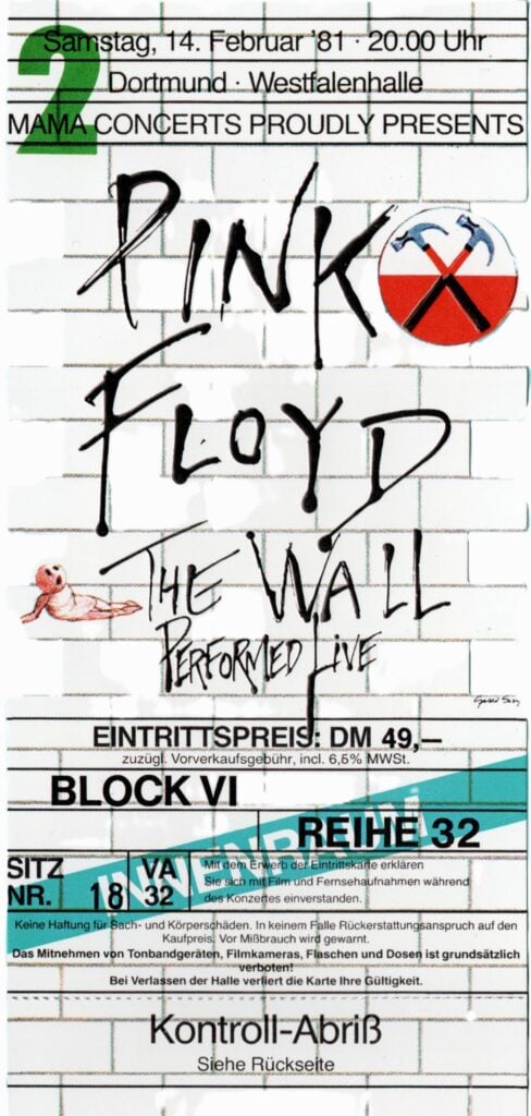 1981 Pink Floyd Wall Tour Ticket Scan
