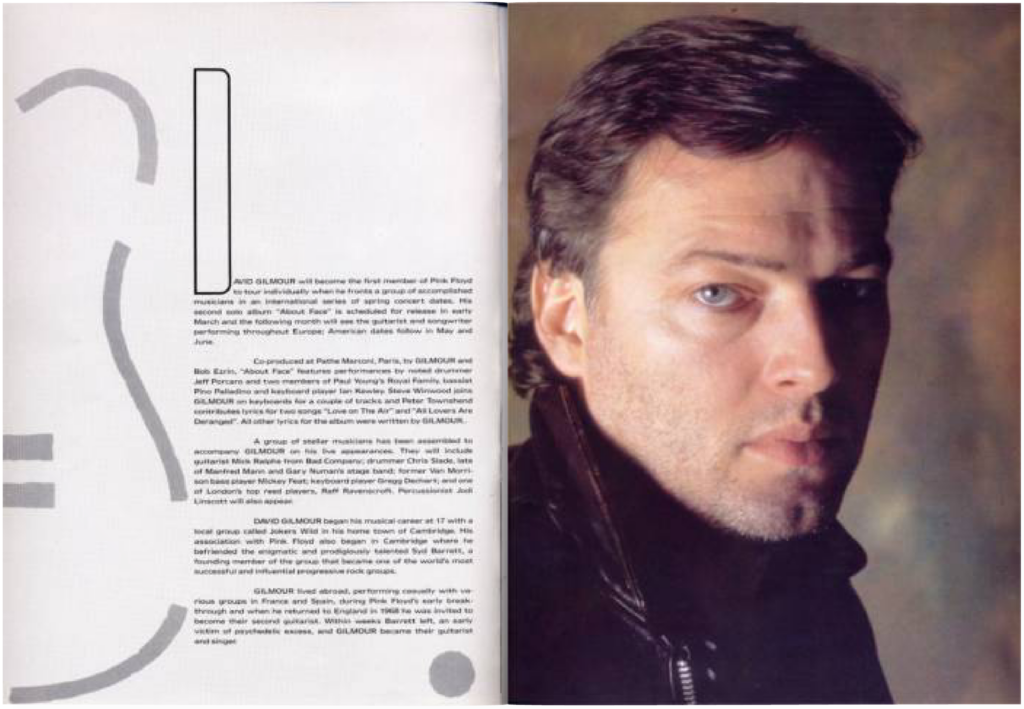 1984 David Gilmour About Face Tour Book pg08-09