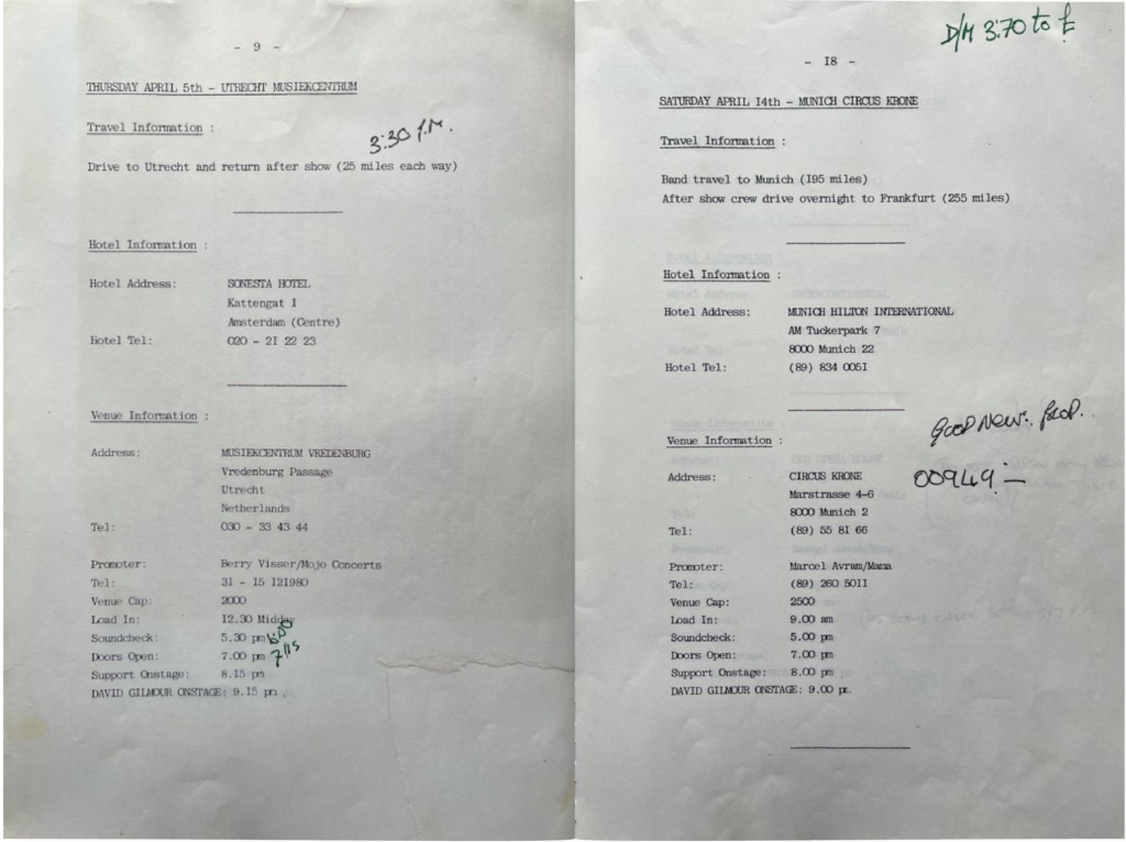 1984 David Gilmour About Face Tour Itinerary pg04-05