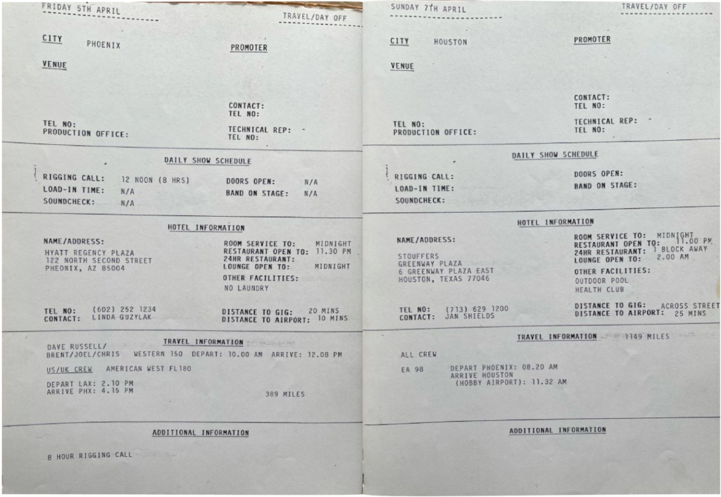 1985 Roger Waters Pros And Cons Tour Itinerary pg08-09
