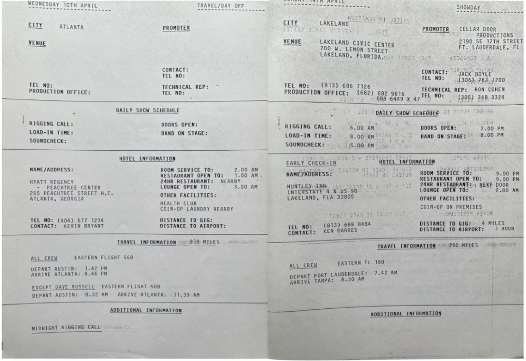 1985 Roger Waters Pros And Cons Tour Itinerary pg10-11