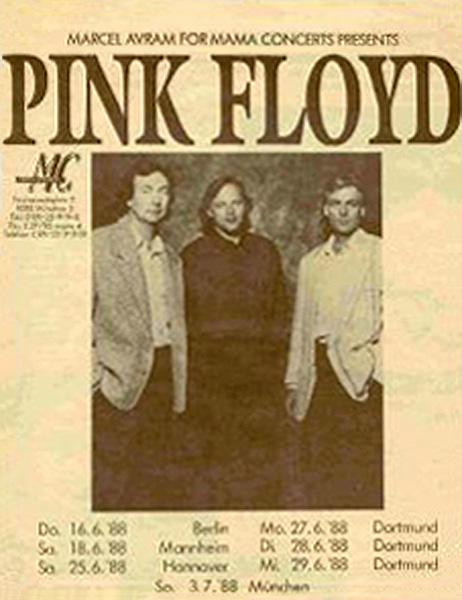 1988 Pink Floyd German tour handbill June 16-July 3, 1988