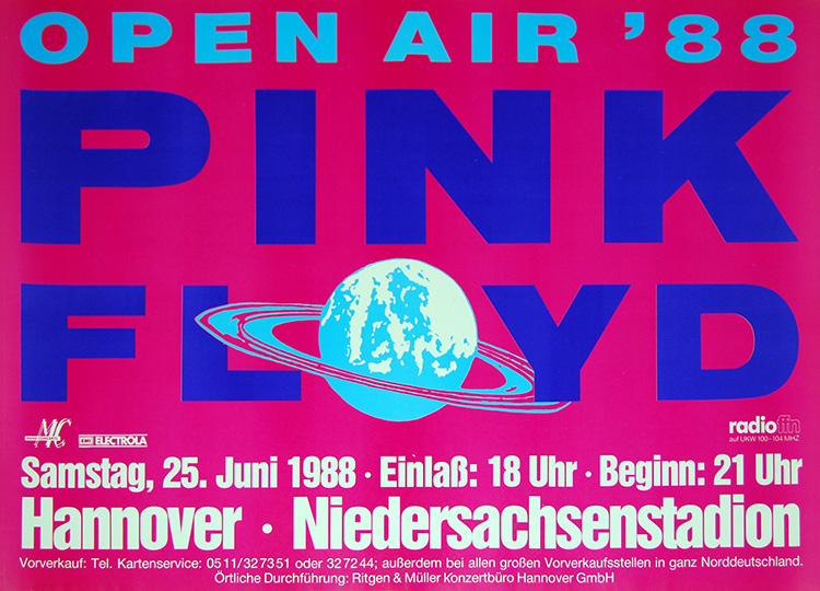 1988 Pink Floyd Hannover poster no 1 June 25, 1988