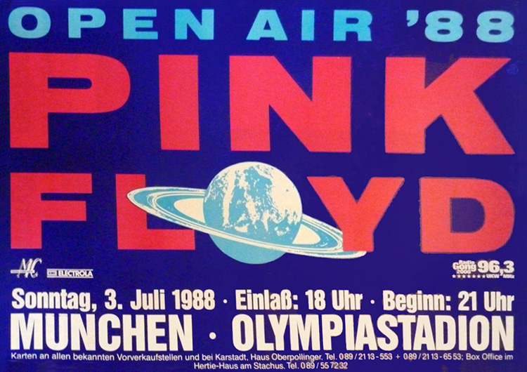 1988 Pink Floyd Munich, West Germany poster July 3, 1988