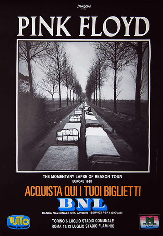 1988 Pink Floyd Torino & Rome, Italy poster no 2 July 6, 11-12, 1988