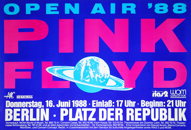 1988 Pink Floyd West Berlin poster June 16, 1988