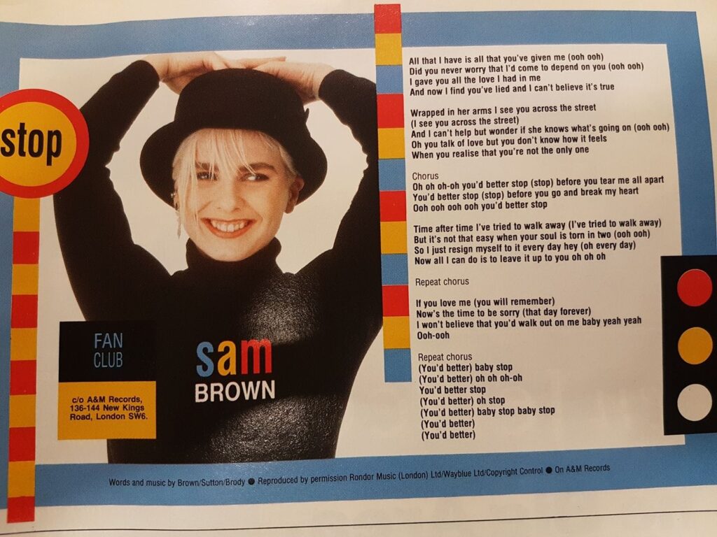 Sam Brown fan club Stop