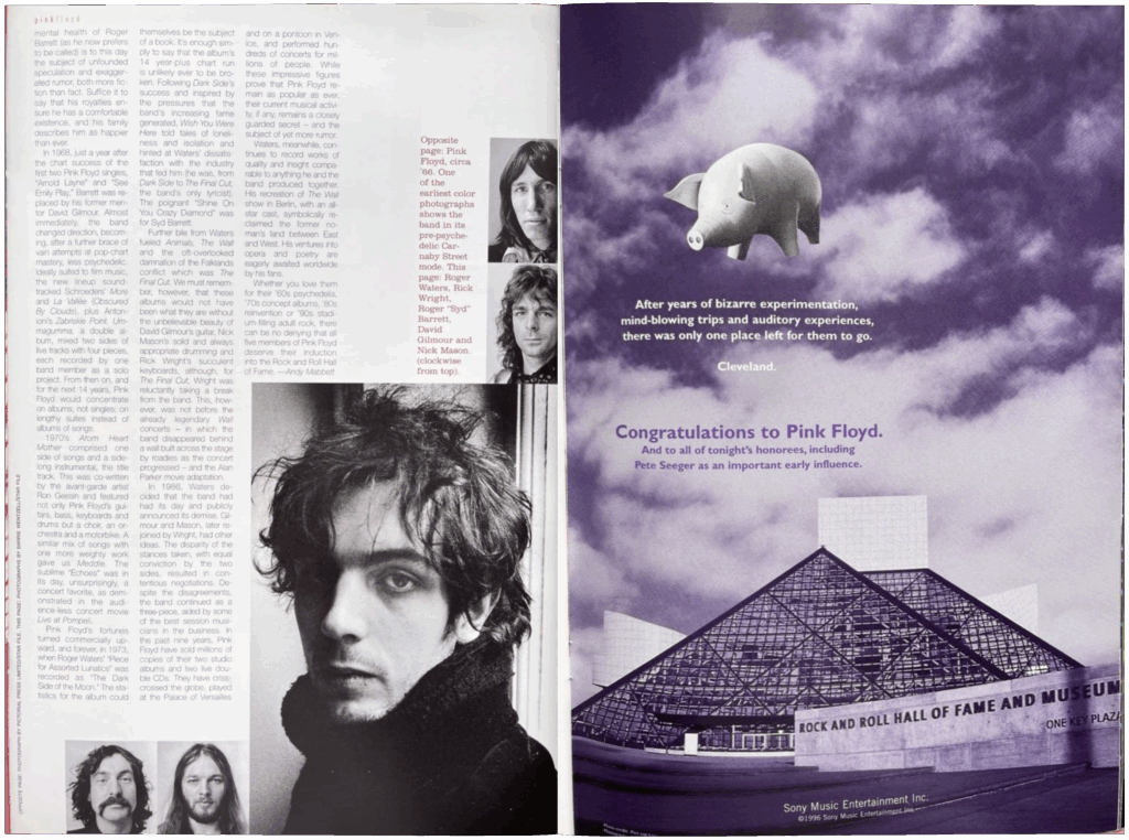1996 Pink Floyd Rock n Roll Hall Of Fame Induction Programme pg03-04